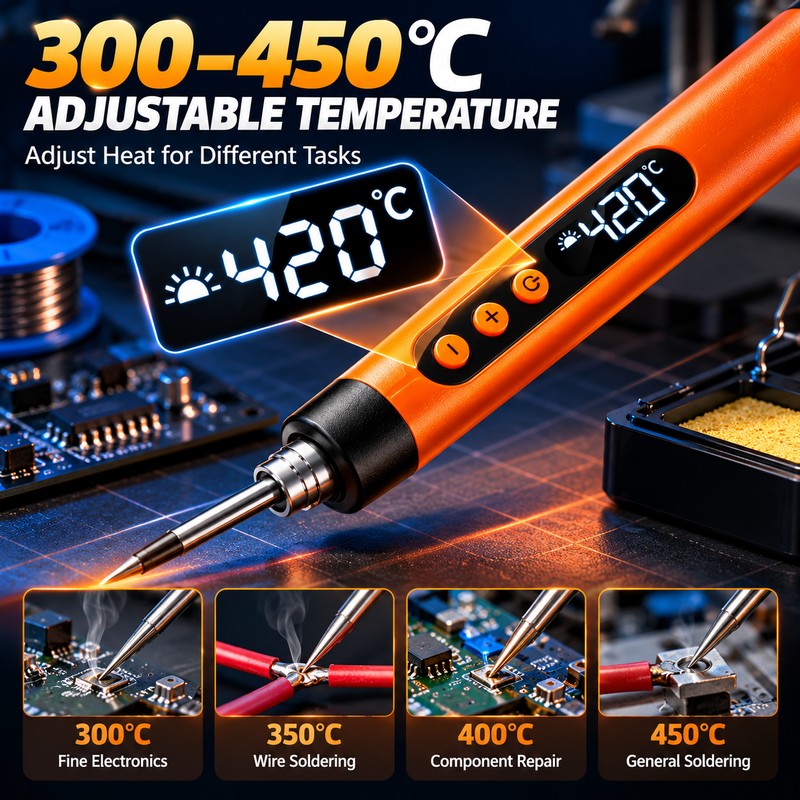 Cordless Soldering Iron Kit for Electronics Repair – Adjustable 300–450°C