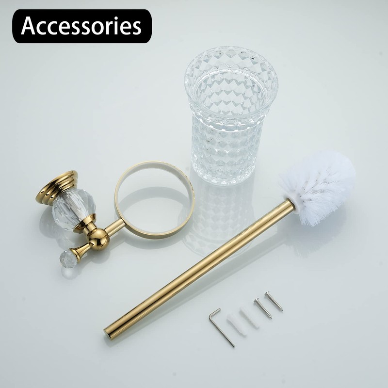 WOLIBEER Crystal Toilet Brush Holder, Polished Gold Brush Handle with