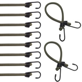 DJDAJIA 18 Inch Bungee Cords with Hooks, 10 Pack 9mm Elastic Cord Superior Material Multi-Purpose Bungee Cords Heavy Duty Outdoor for Tent,Luggage Rack,Various Cargoes, Weatherproof & UV,Olive…
