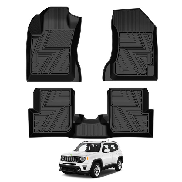 T TGBROS Car Floor Mats for Jeep Renegade 2015-2021 Custom Fit All-Weather Floor Mat Liners Front & Rear Row Full Set Liner Non-Slip TPE Odourless