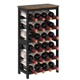 MOGELAFOO 6 Tier Bamboo Wine Rack Freestanding Floor, 24 Bottles Wine Storage Shelves with Brown Table Top, Stackable Wine Display Rack for Kitchen, Bar, Dining Room, Living Room