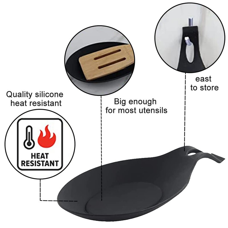 Silicone Spoon Rest - 3 Pcs Heat Resistant, Large Holder