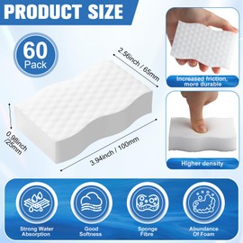 SiliFine 60 Pack Magic Extra Durable Sponge Eraser 3 Layer Density Melamine Cleaning Pads in Bulk Thick More Lasting Sponge Eraser for Bathroom Kitchen Floor Bathtub Toilet Cleaner (White)