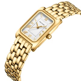 HOLSTOUR HOLSTOUR Watches for Women Vintage Bracelet White Roman Dial Rectangular Case Gold Watch Waterproof with Tools