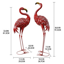 Oritty 32-36 Inch Red Flamingo Garden Statues, Metal Flamingo Outdoor Decor, Yard Bird Statues for Lawn, Backyard, Porch, Patio Decor, Garden Sculptures & Statues, Set of 2
