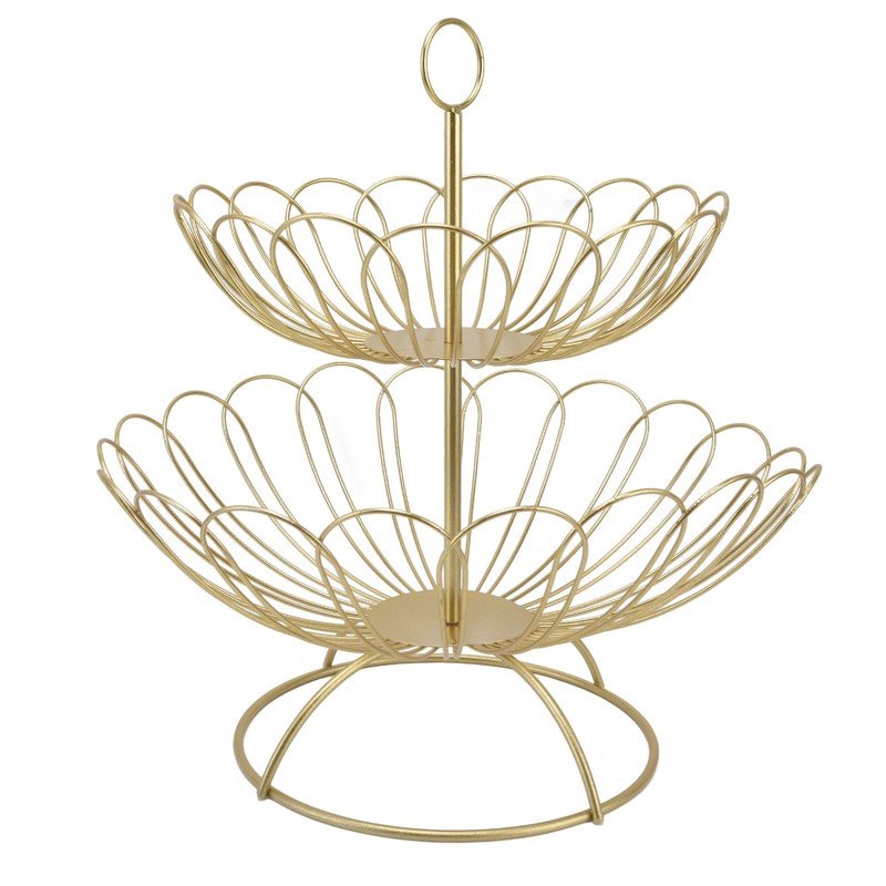 2 Tier Fruit Bowl Modern Nordic Design Geometric Detachable Gold