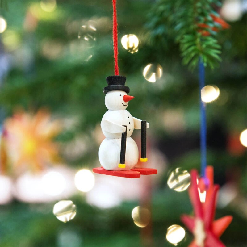 Graupner Holzminiaturen Skiing Snowman Ornament