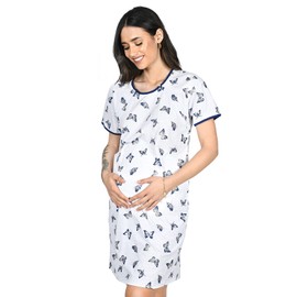 MijaCulture 2 in1 Maternity & nursing/breastfeeding cotton nightdress 2078 (XXL, White/Butterflies)