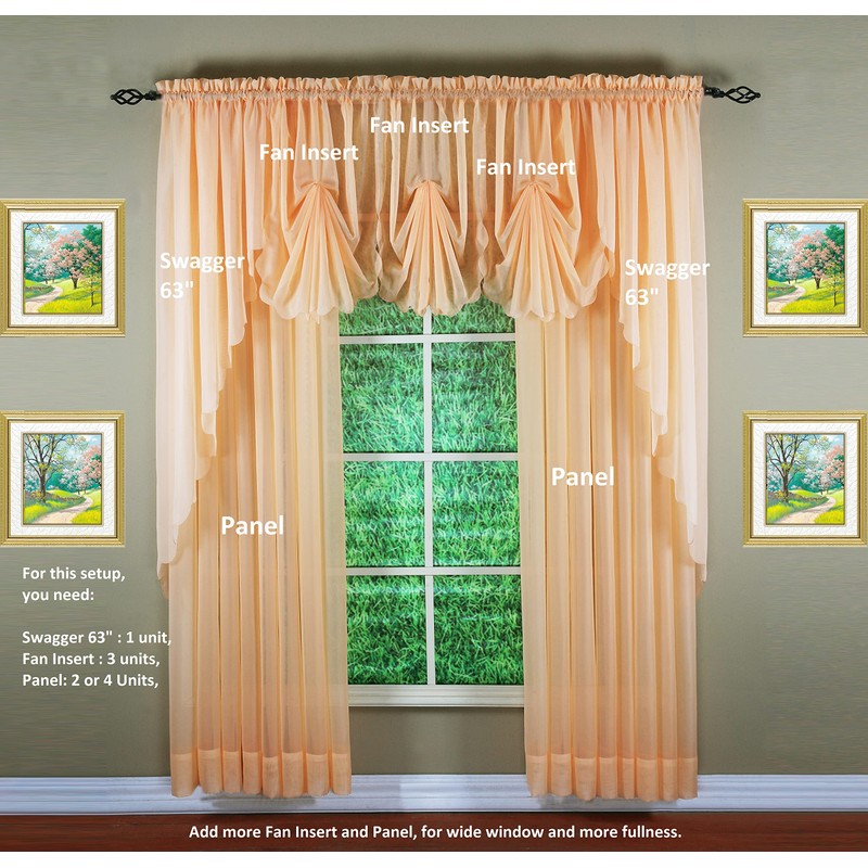 Today's Curtain Emelia Original Voile Panel 84", Peach, 60" W
