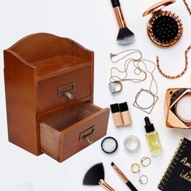 Jeanoko Desktop Wooden Storage Box Retro 2 Drawer Organizer Chests for Office Bedroom KitchenOrnaments