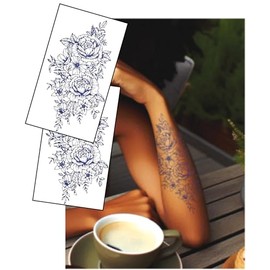 Hardwear Semi-Permanent Tattoo – 7x4" Bold Floral Design (2 Copies) – Long-Lasting Botanical Ink by Inkwear