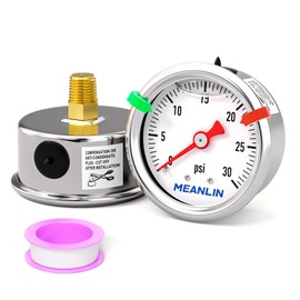 MEANLIN MEASURE 0~30Psi Pressure Gauge, Glycerin Filled 1/8" NPT 1.5" FACE DIAL, Stainless Steel Liquid Filled Pressure Gauge WOG Water Oil Air Back Mount (with 2PCS Snaps)