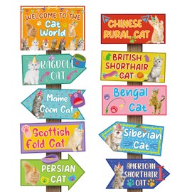 Abilat 20 Pcs Cat Party Sign Decorations Welcome To The Cat World Directional Signs Cat Theme Birthday Party Supplies Photo Booth Props for Door Wall Yard Decor