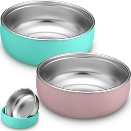 Nuogo 2 Pcs 304 Stainless Steel Baby Bowls with Removable Silicone Shell Toddler Bowls Kids Bowls Anti Scald Snack Container for Food Feeding, Dishwasher Safe (Pink, Green)