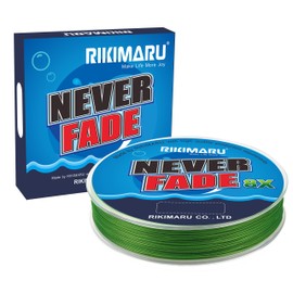 Rikimaru Never Fade 8X Braided Fishing Line 10-80LB 150-600Yds (300yds-Bright Green, 20LB-0.16mm(8 Strands))
