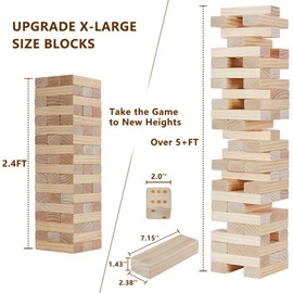 Aivalas X-Large Size Giant Tumble Tower, 60 Blocks Outdoor Games Stacking Games Includes Dice Carrying Bag Scoreboard, Stacking Over 5FT for Backyard Lawn Party Playing