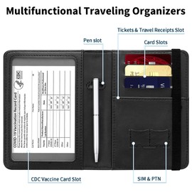 Passport and Vaccine Card Holder Combo, PU Leather Cute RFID Blocking Passport Cover with Covid Vaccine Card Holder Slot for Women Men Traval (With Pen)- Purple Butterfly