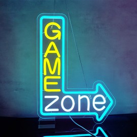 Looklight Game Zone Neon Sign Dimmable Gamer Light Advertisement Colourful Gaming LED Signs for Playroom Arrow Neon Gaming Signs for Boys Room, Teenage Room, Gaming Zone Gifts for Gamers