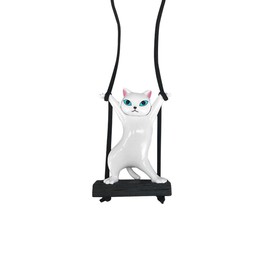 ZIMISI Swinging Cat Car Mirror Hanging Accessories, Funny Rear View Mirror Charm Pendant, Swing Cat Hanging Ornament Decoration, Cute Car Accessories for Women Men (White)