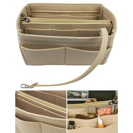 Purse Organizer Insert, Handbag Purse Organizer, Multi pocket Wallet Organizer, Backpack Liner Organizer, Handbag Tote Shaper, Felt Bag Organizer with zipper, Felt Bag Organizer for Tote & Purse (WH)