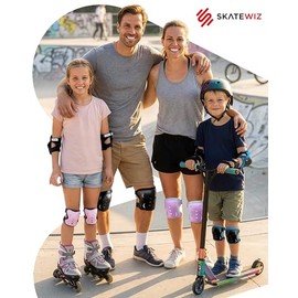 SKATEWIZ - Rodilleras de skate para niños, coderas y muñequeras para patinaje sobre ruedas [6 piezas] Equipo de protección contra patinaje climático neutro para adultos y niños, patines y patines