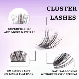 Cluster Lashes 144 Clusters Individual Lashes DIY Lash Extensions 10-16mm Length Reusable Soft Natural False Eyelashes Super Thin Band Wide Stem Eyelash Extensions for Makeup at Home - OP01