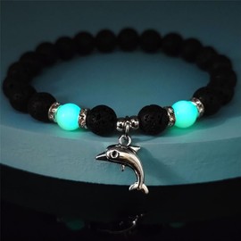 LXSSLY 8mm Natural Volcanic Stone Bracelets for Women,Ocean Dolphin Luminous Bracelets,Lava Stone bracelet,Elastic Stretch Beads Protection Bracelet for Men