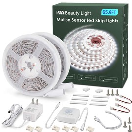 MY BEAUTY LIGHT Motion Activated LED Strip Lights, 65.6ft LED Light Strip with Day or Night 2 Lighting Modes,3 Timing Off Modes,Bright White 24v Plug-in LED Rope Lights for Under Cabinet,Kitchen,Room