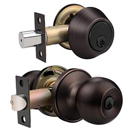 Oil Rubbed Bronze Entry Door Knobs with Double Cylinder Deadbolts Combo Pack, Keyed Alike Handlesets for Front and Entrance Door, Interior and Exterior Door Hardware