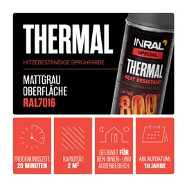 INRAL INRAL Hitzebest?ndiger Lack Grau CAuspufflack Grau Matt fr Metalloberfl?chen - Langlebige, Hitzebest?ndige Farbe C 400 ml Schnell Trocknender Ofenlack Grau Matt fr Heimwerker