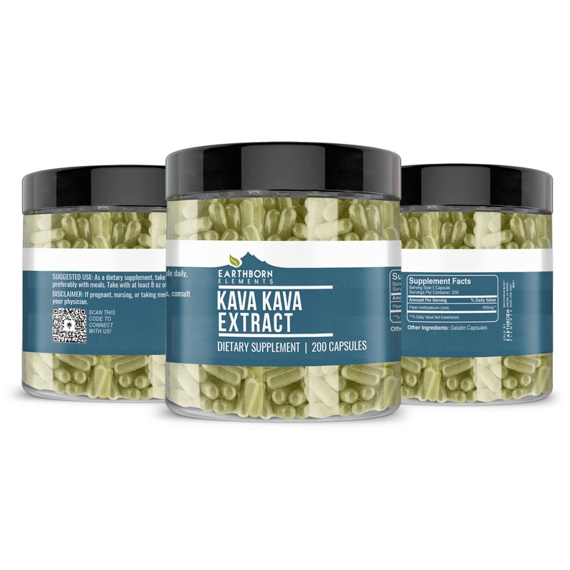 Earthborn Elements Kava Kava Extract, 200 Capsules, Pure & Undiluted,