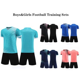 Kids Football Kits Uniform Jerseys Boys Girls Sports Shorts Sets Tracksuit SoccerTraining Activewear Short Sleeve Set Black 8-9Years