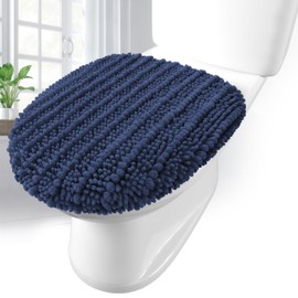 Arotive Soft Chenille Bathroom Toilet Lid Cover 17.5x15, Machine Washable Seat Covers, Stays in Place Non-Slip Backing, Fits Most Round, Elongated and Oblong Lids, Accessories Decor, Navy