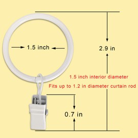 WeeksEight 40 Pack White Curtain Rings with Clips, Curtain Hooks Hangers Clip Rings for Hanging Drapes Bows Hat, Drapery Rings 1.5 in I D, Fits up to 1.2 in Diameter Curtain Rod.