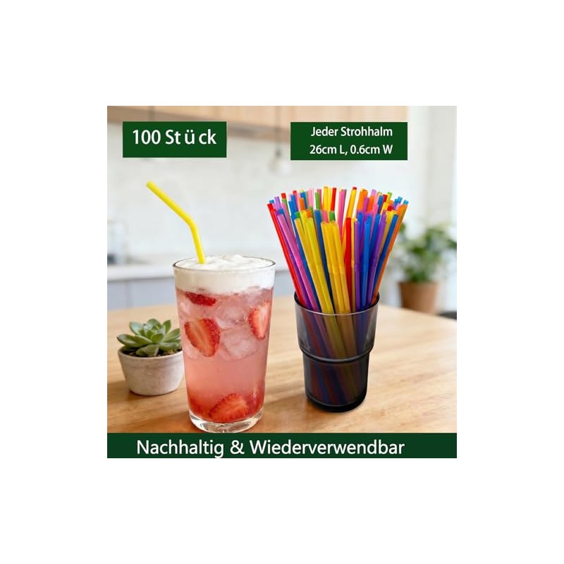 Pack of 100 Reusable Bendable Straws
