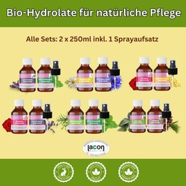 Organic Chamomile Hydrolate & Organic Immortelle Hydrolate - 2 x 250 ml - Includes 1x Zestäuber - 100% Natural Organic Hydrolate - for Skin, Hair & Aroma Care - Nakobe