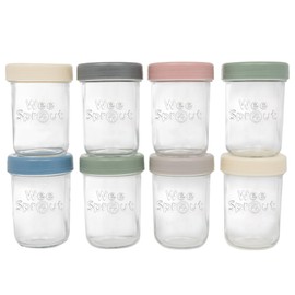 WeeSprout Glass Baby Food Storage Jars w/Lids (8 oz, 8 Pack Set) Snack, Puree, Reusable Small Containers, Breast Milk, Fridge or Freezer, Microwave & Dishwasher Safe, Essential Must Have for Infants