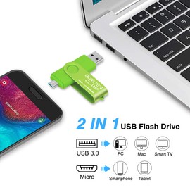 256GB Dual USB 3.0 Flash Drive OTG Memory Stick, Pendrive with microUSB Drive for Android Phone, Tablet and Computer (Green)