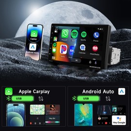 9 Inch Single Din Carplay Car Stereo Android Auto Touch Screen, Rimoody Detachable Car Radio Mirror Link/1080P/EQ Audio/SWC/Bluetooth/FM/TF/USB/AUX +Backup Camera+MIC