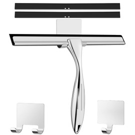 Shower Squeegee Stainless Steel 25 cm - Squeegee Shower with Holder, Window Squeegee for Bathroom, Mirrors and Tiles, Streak-free Cleaning for Glass Surfaces