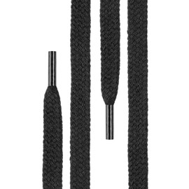 Di Ficchiano flat lace-up made of 100% cotton for trainers and trainers - very tear-resistant - approximately 7 mm wide, 45 cm - 200 cm length. Made in Europe., black, 200 cm