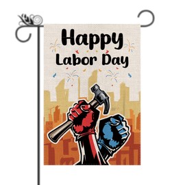 Happy Labor Day Garden Flag Working Tools with Hands Double Sided Vertical Burlap Flag Labor Day Decorations for Yard Lawn Outdoor Farmyard Garden 12.5 x18 Inch