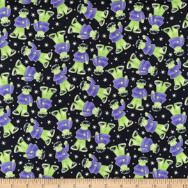 Henry Glass Glow In The Dark Here We Glow Tossed Frankenstein Black, Quilting Fabric by the Yard
