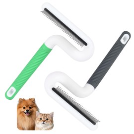 Lucky Interests 2 Pack Flea Comb, Stainless Steel Shedding Brush with Rounded Teeth, Multifunctional Pet Grooming Brush with Rubber Handle, T Shaped Tick Comb, Grooming Brush for Remove Anti Fleas Egg