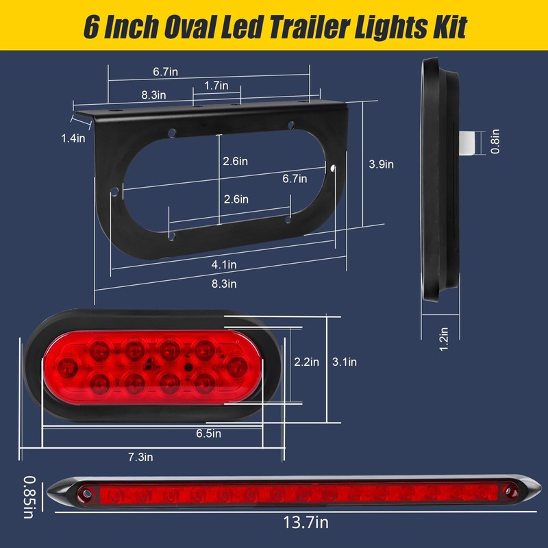 EXERAUO 6 Inch Oval Led Trailer Lights Kit with Mounting