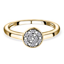 TJC White Diamond Cluster Ring In 14ct Gold Plated 925 Sterling Silver for Women Size X Pave Setting April Birthstone