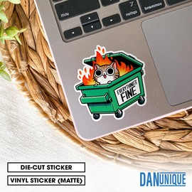 (3Pcs) Everythings Fine Dumpster Fire Sticker Embrace Chaos Funny Cat Meme Sticker 2" Waterproof Die-Cut Vinyl Sticker for Laptop Water Bottle Kindle Funny Birthday Gifts for Her Him 2 Inches