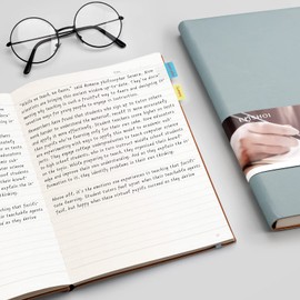 EMSHOI B5 Notebook Lined Journal, 204 Numbered Pages, Extra Large Softcover Note Book with Sticky Notes, 100gsm Thick Paper, Vegan Leather Notepad for Writing, 19 x 25 cm, GrayBlue