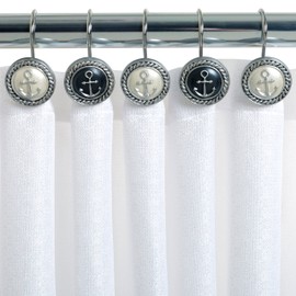 Zenna Home, India Ink Beach Cottage Alfombra de baño con diseño náutico, Ganchos para Cortina de Ducha, Una Talla, Negro/Blanco, 1 uds. por Paquete