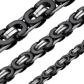 ChainsHouse Men Iron-Black Plating 6mm Wide Byzantine Link Chain Necklace Black Silver Tone, 26", Send Gift Box